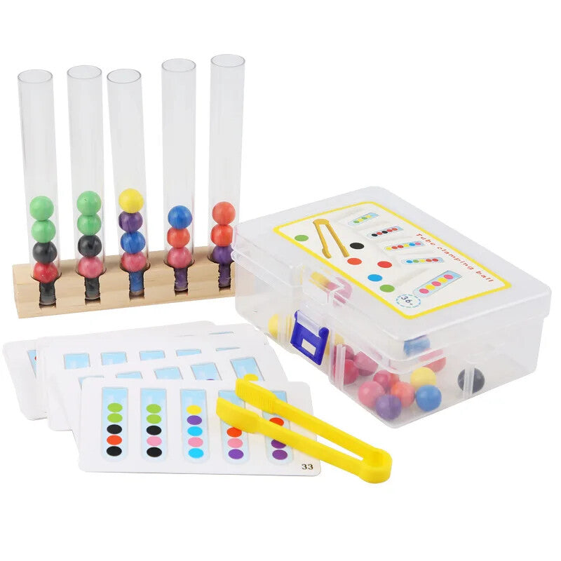 Clip Wooden Beads Test Tube Toy, Color Sorting Game, Beads Counting Toys for Kid