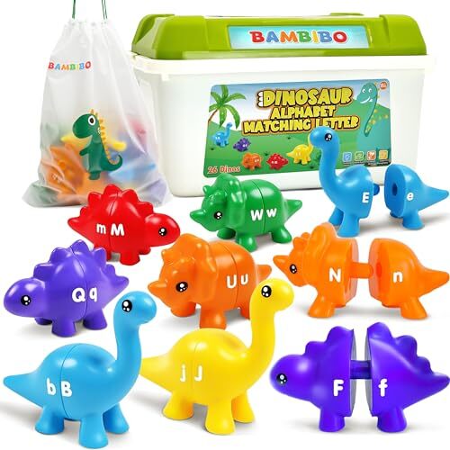 Bambibo Dinosaur Alphabet Learning Toys - 52pcs in Storage Box | 26 Double Si...