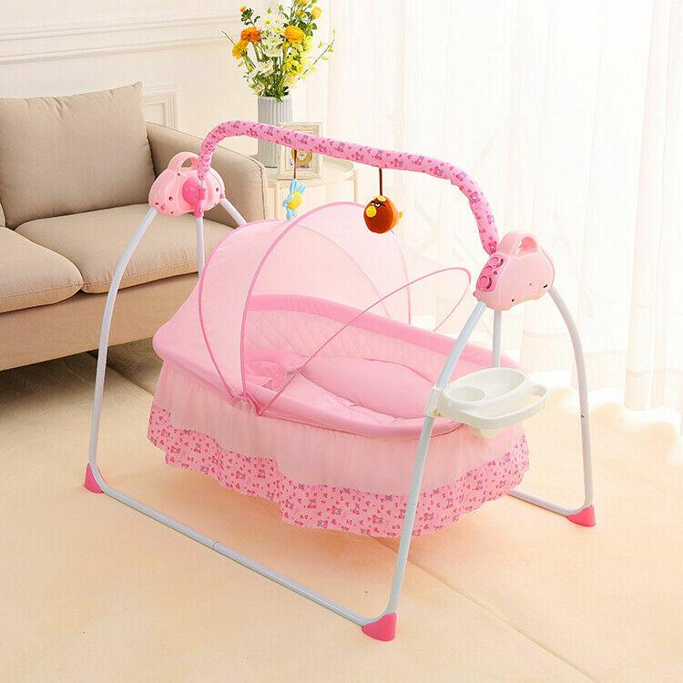 Electric Power Auto-Swing Bed Baby Cradle Crib Infant Rocker Cot w/Bluetooth