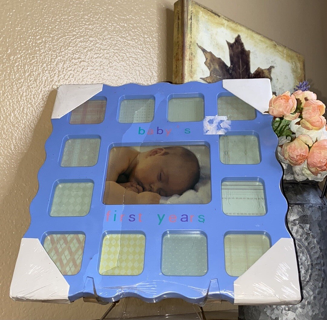 Babys First Years Blue Wavy 13 Photo Slot Photo Frame Stand Wall Hanging