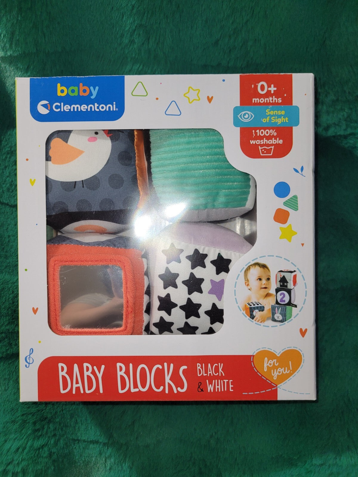 NEW Baby Clementoni Set 4 Fabric Blocks Toys Birth+ Black White Mirror Gift Idea