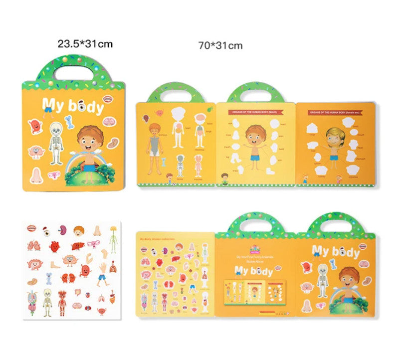 Reusable Cartoon Sticker Book for Kids Multiple Scenes DIY Puzzle Game Education