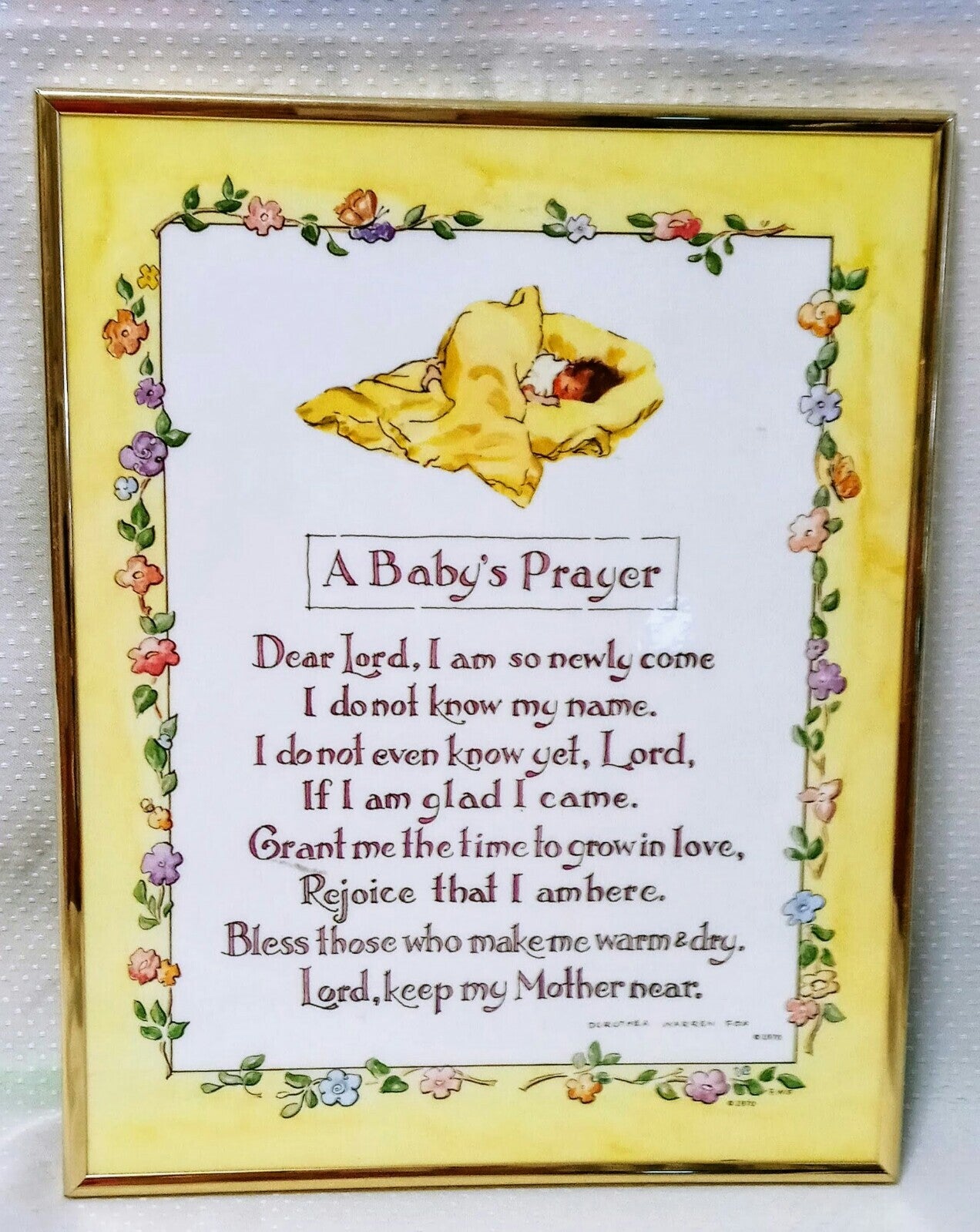 "A Baby's Prayer" Sweet Vintage Nursery Room Wall Plaque*1970 D. Warren Fox