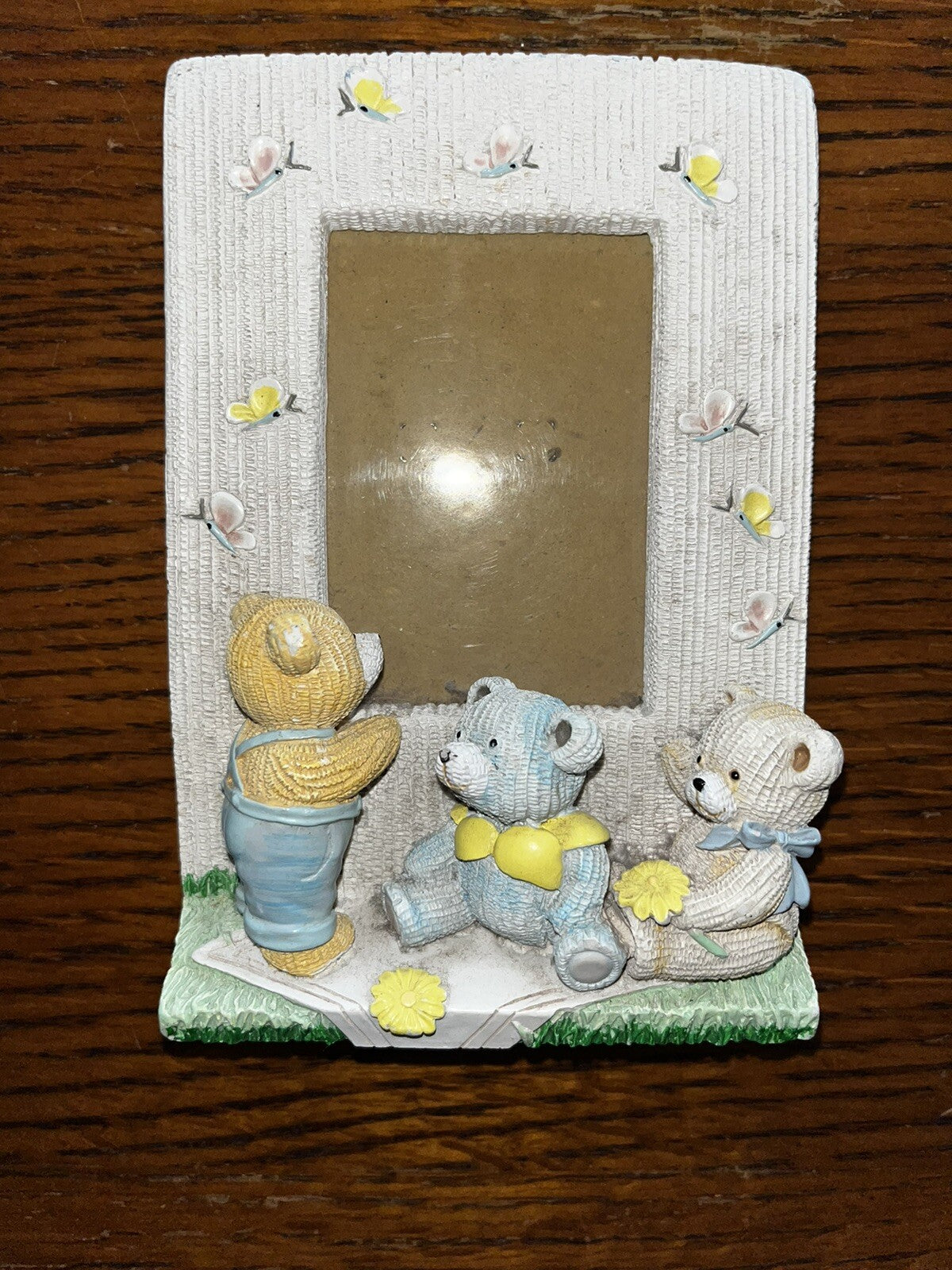 Adorable Teddy Bear Trio Nursery/Child Photo Frame - Butterflies/Flower - 3 x 2