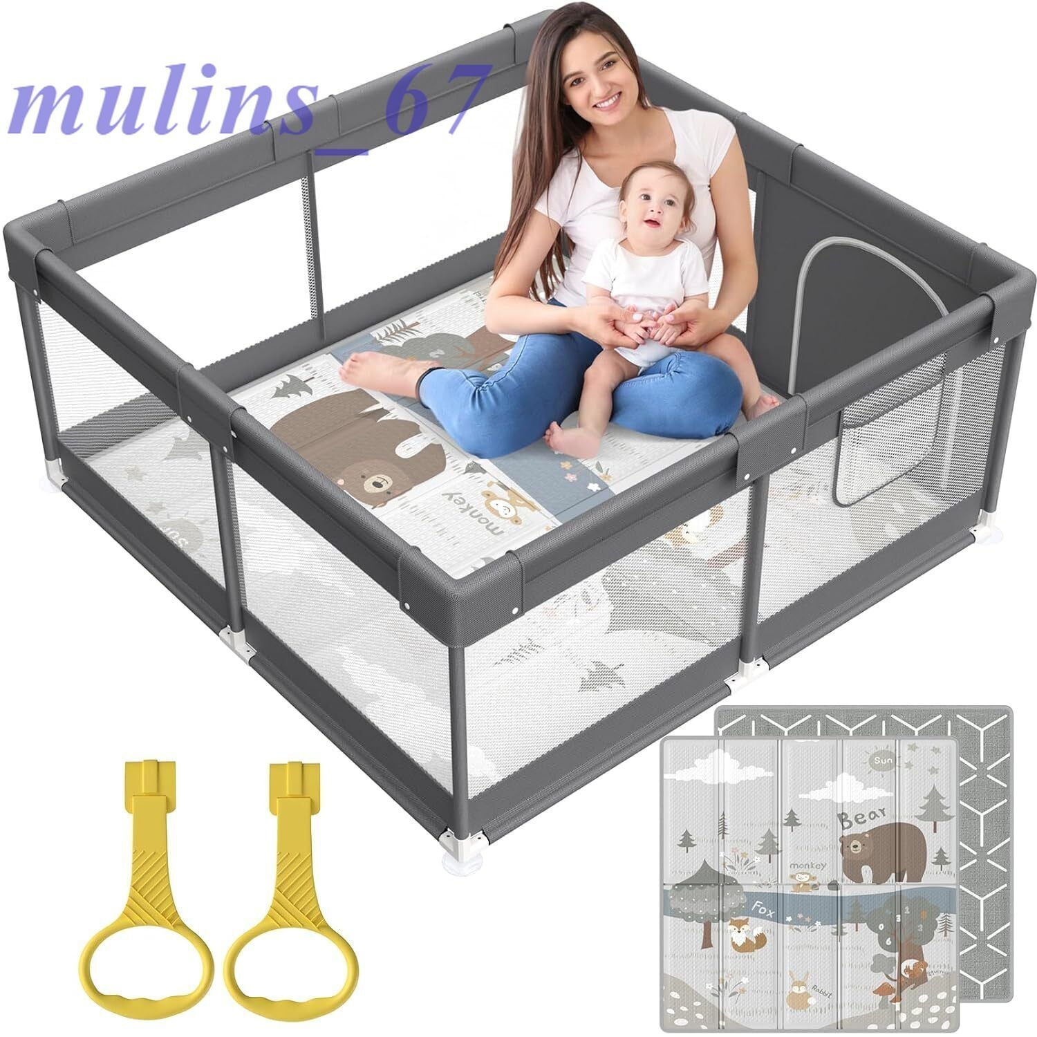 Infant Playpen with Mat, Small Playpen (47x47 inches) for Infants and Toddlers