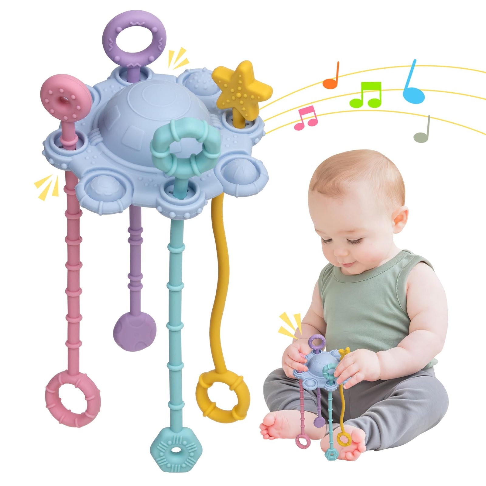 Montesorri-Toys - Pull String Toys for Baby - Made of 100% Food Grade Silicon...