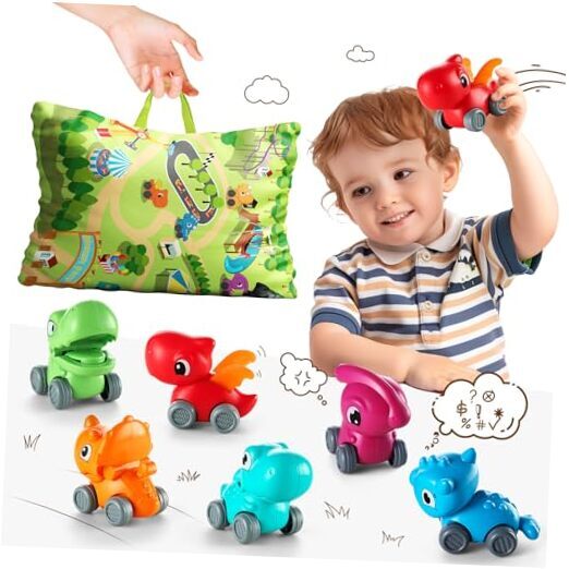  6 PCS Dinosaur Car Toys with Playmat/Storage Bag|Baby Toys for 1 2 3 Year Old 