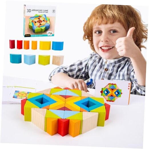 48 Pcs Babies Large Wooden Building Blocks Toys,Stacking Rainbow Wood Block 