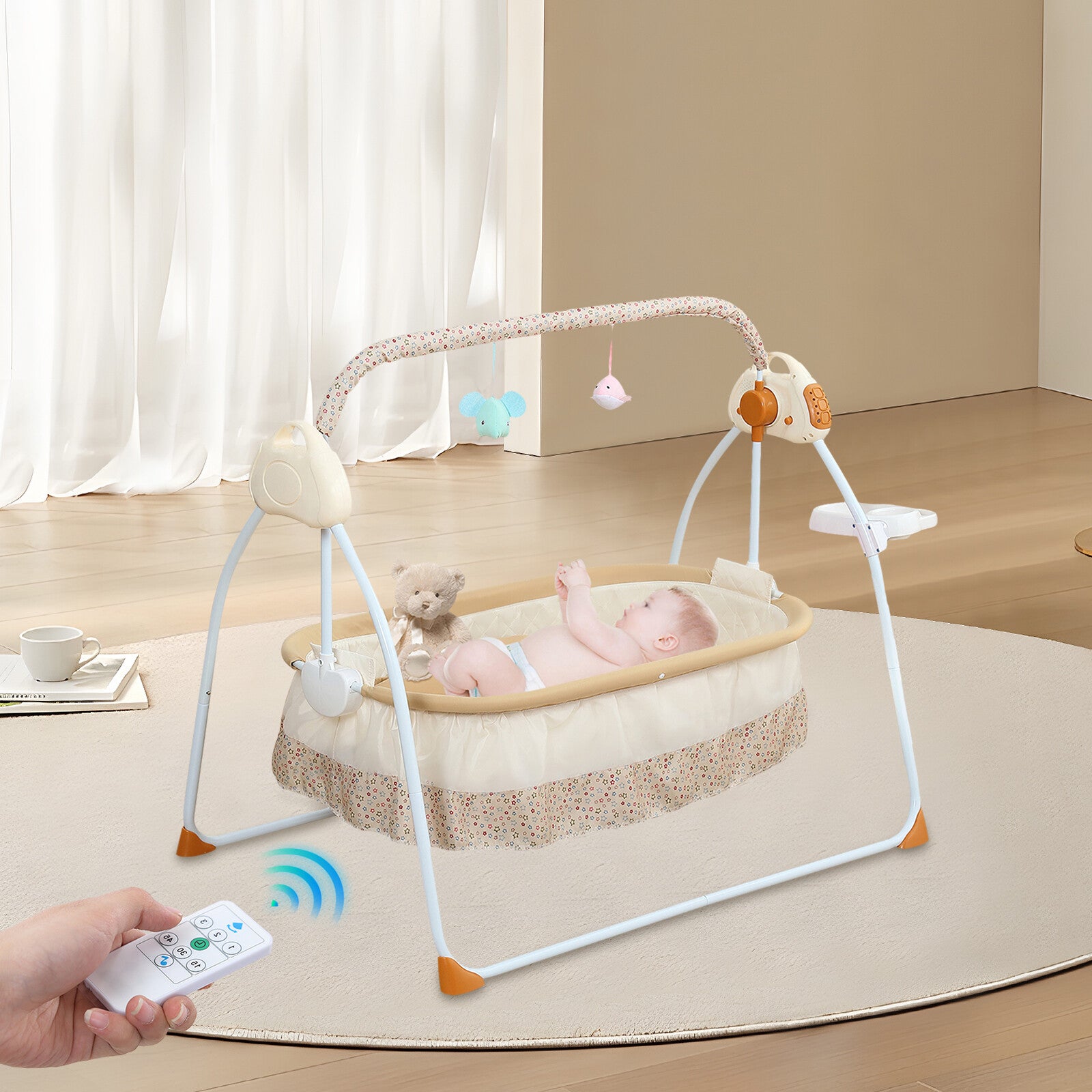 Bluetooth Electric Auto-Swing Baby Cradle Crib Infant Rocker Cot w/ Remote US