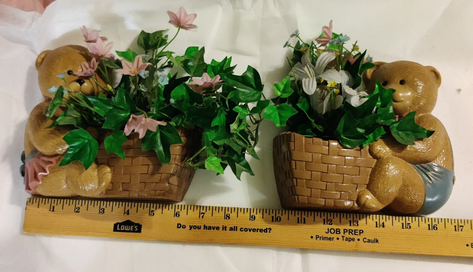 Vintage Nursery Decor Teddy Bear Wall Decor Planters Set Of 2 Flowers Removable 