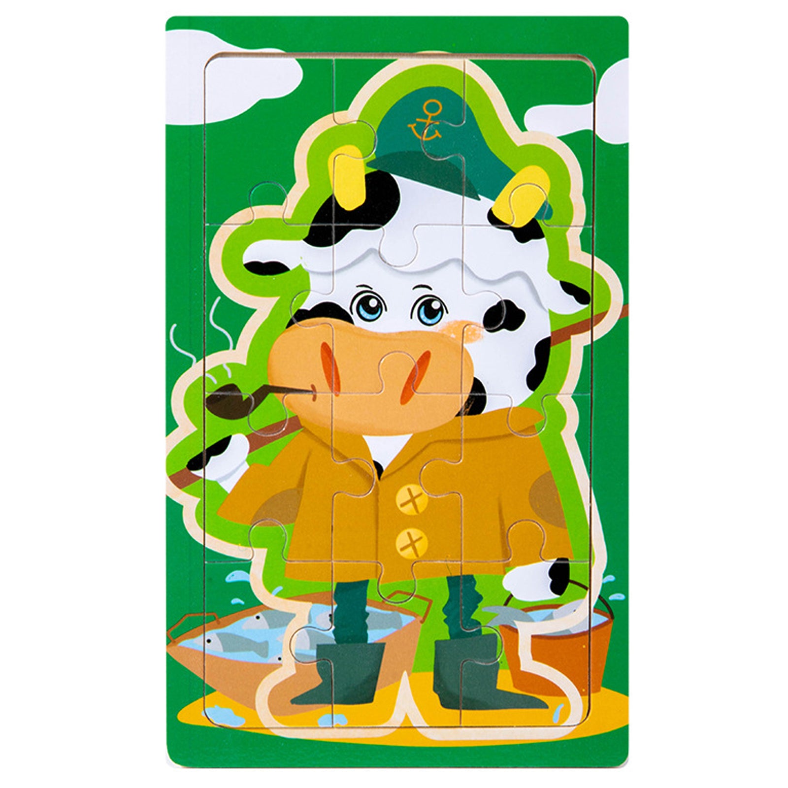 Toddler Jigsaw Puzzles 12-Piece Cartoon Jigsaw Toy Wooden Animal Puzzle Children