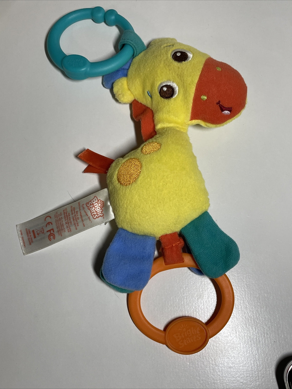 New Bright Starts Yellow Red Giraffe Rattle Snuggle Infant Toy Plush