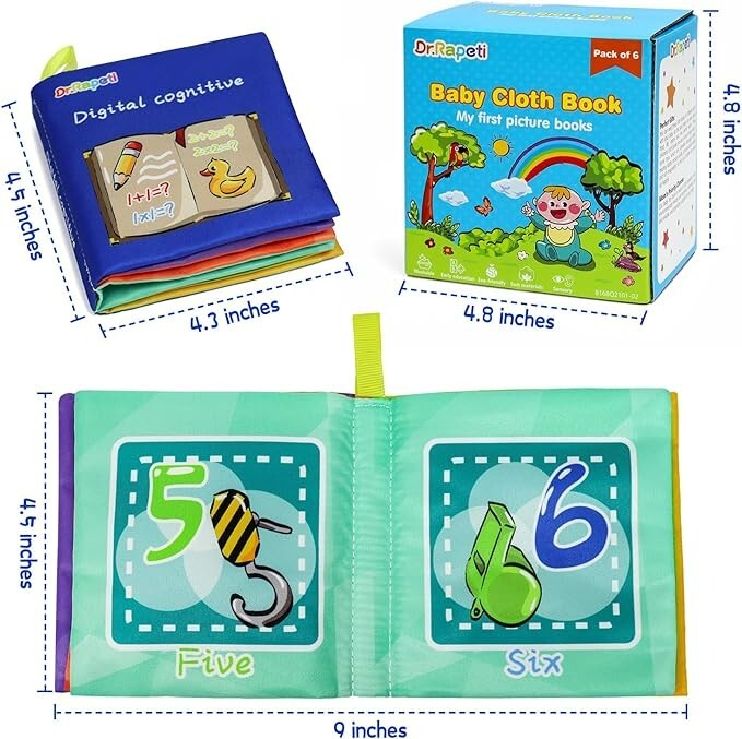 Dr.Rapeti Soft Cloth Books Baby Books Bath Books 6-Pack for Baby Infant Toddl...