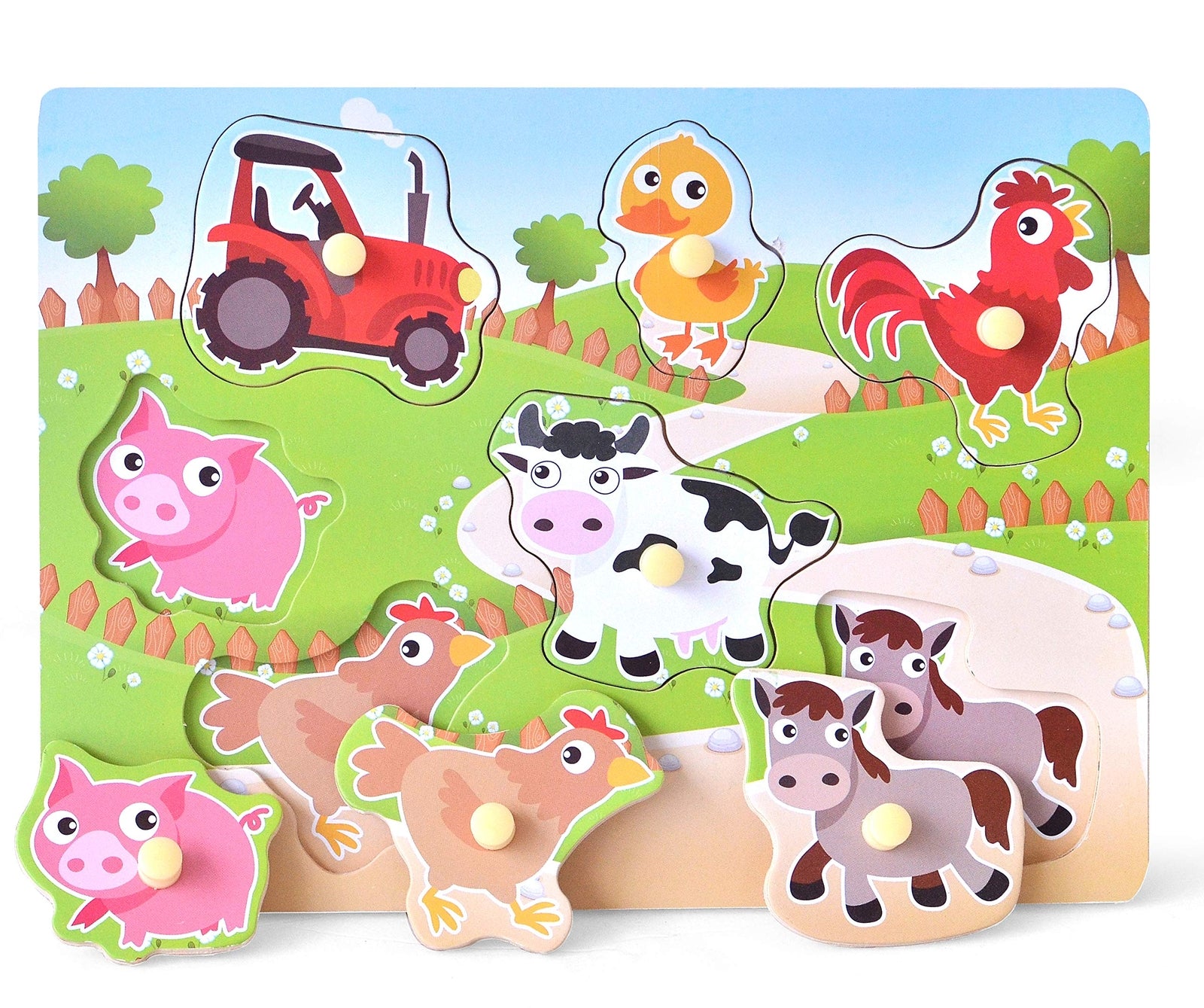 Wooden Puzzles Farm Chunky Baby Puzzles Peg Board, Full-Color Pictures for Pr...