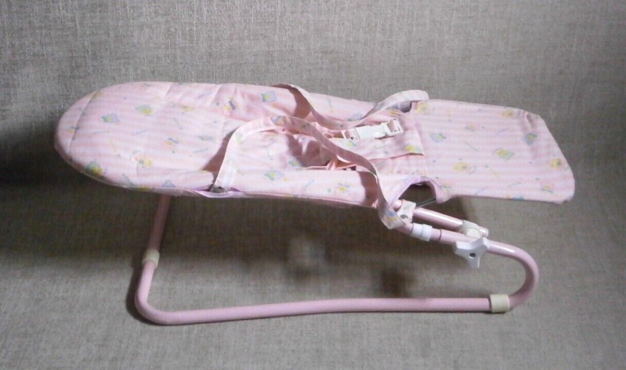 Pocket Relax chicco New Baby Bouncer chair Folding Rocker Metal Cloth Pink VTG