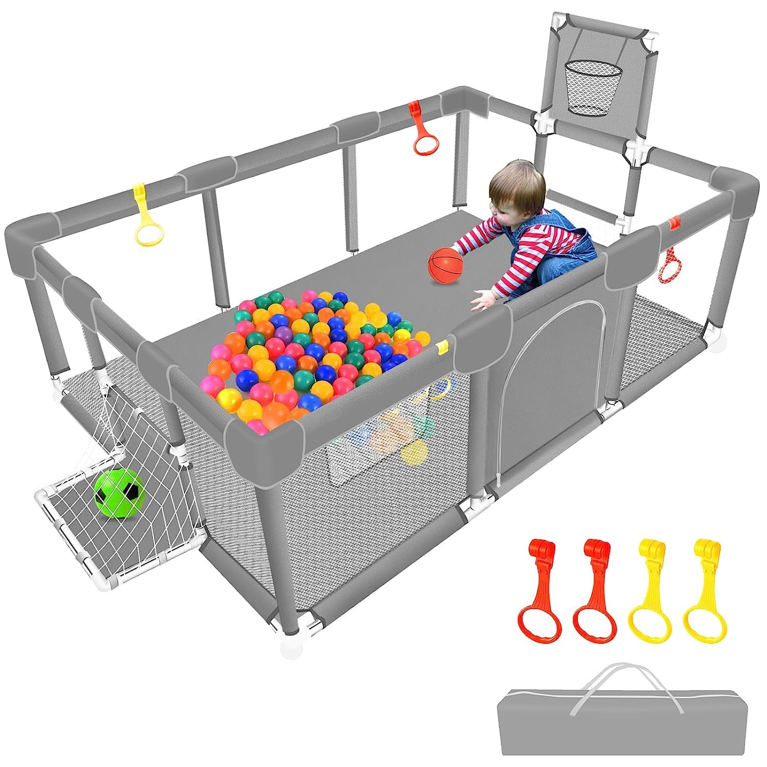 Large Baby Ball Pit Sturdy Play Pen/ Yard W/Basketball Hoop for Babies and Toddl