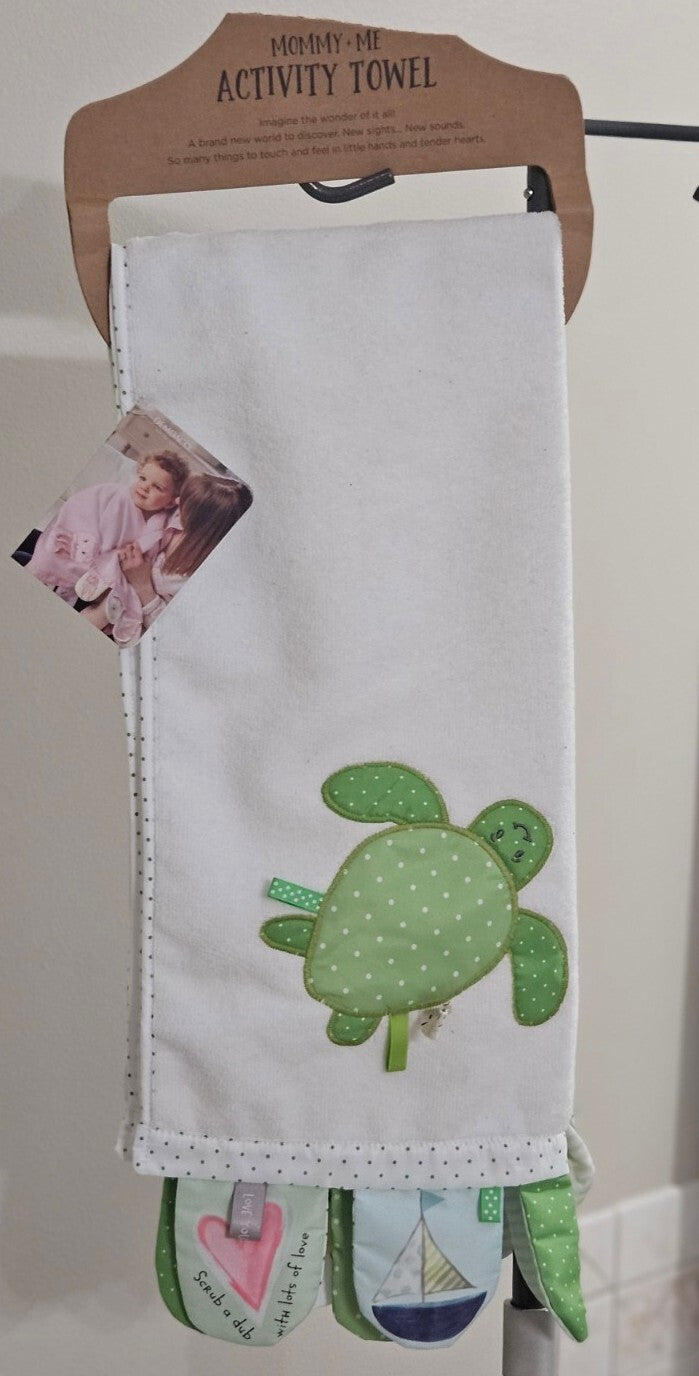 DEMDACO Mommy & Me Activity TOWEL White TURTLE ??  Sensory Baby Gift Infant NWT 