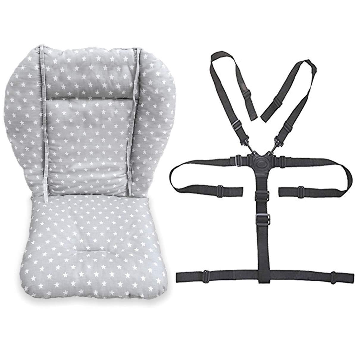 Baby High Chair Seat Cushion Liner Mat Pad Cover 2 Piece Set, Fashion Gray 