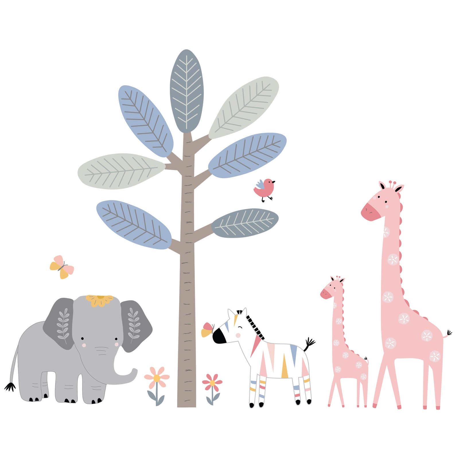 Lambs & Ivy Jazzy Jungle Elephant/Zebra/Giraffe/Tree Wall Decals/Stickers