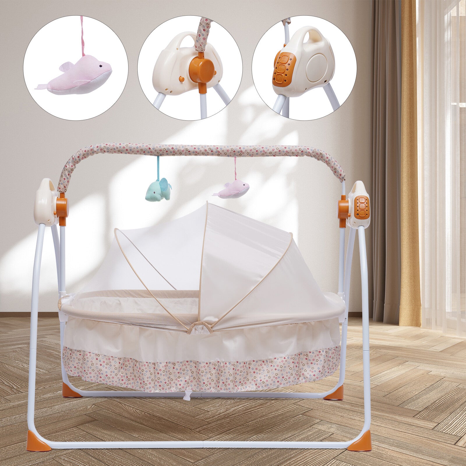 Automatic Rocking Chair Electric Baby Swing Bed Crib Music Cradle Remote control
