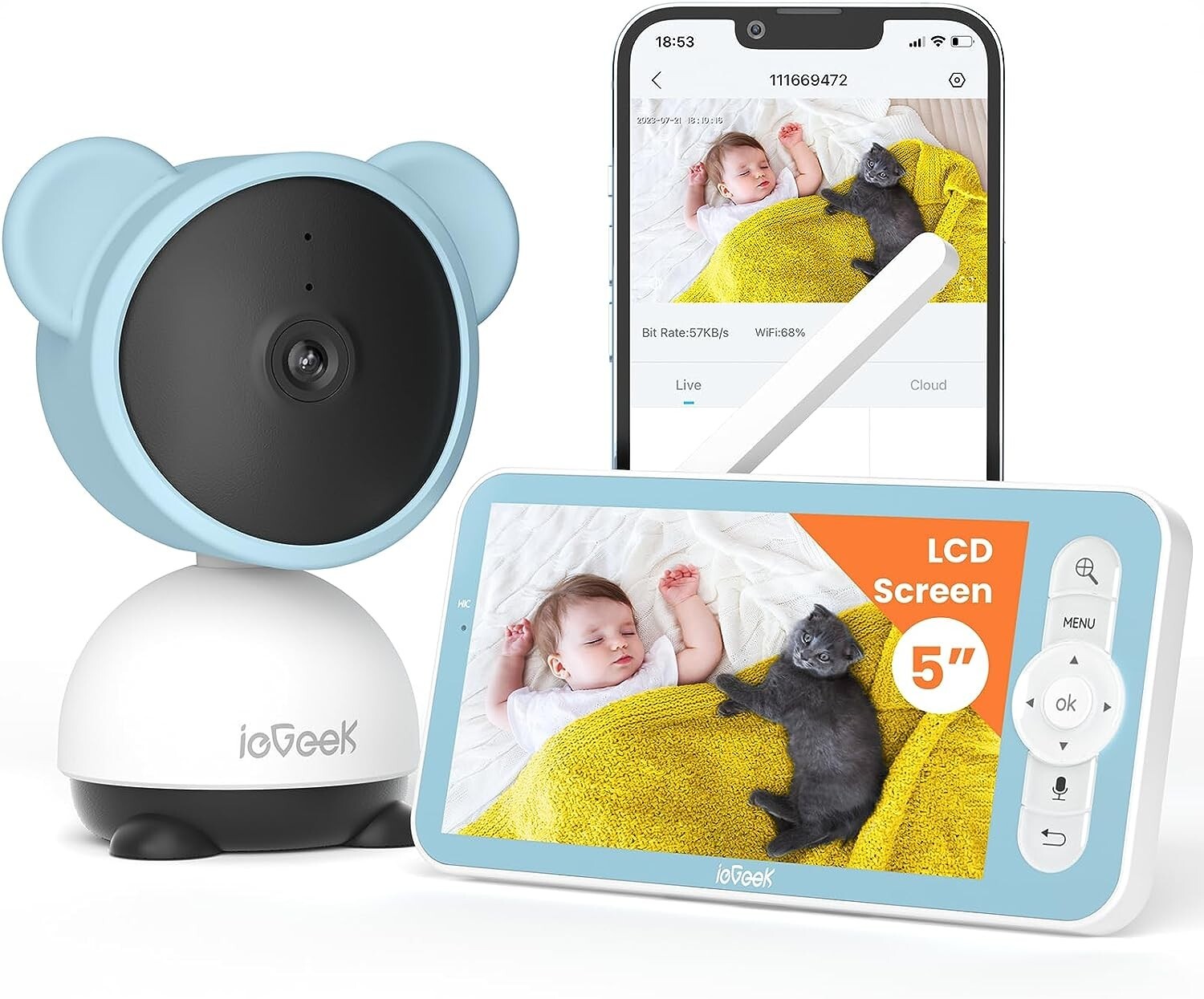 ieGeek 360° PTZ WiFi Video Baby Monitor with Camera,Motion & Sound?Two-Way Talk