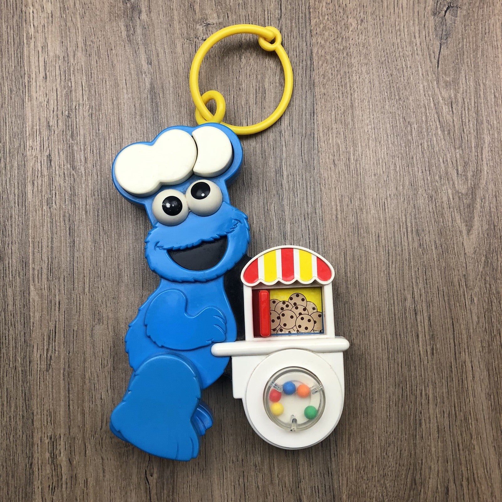 Cookie Monster Activity Toy Vintage 1990 Pram Cot Clip On Rattle Sesame Street