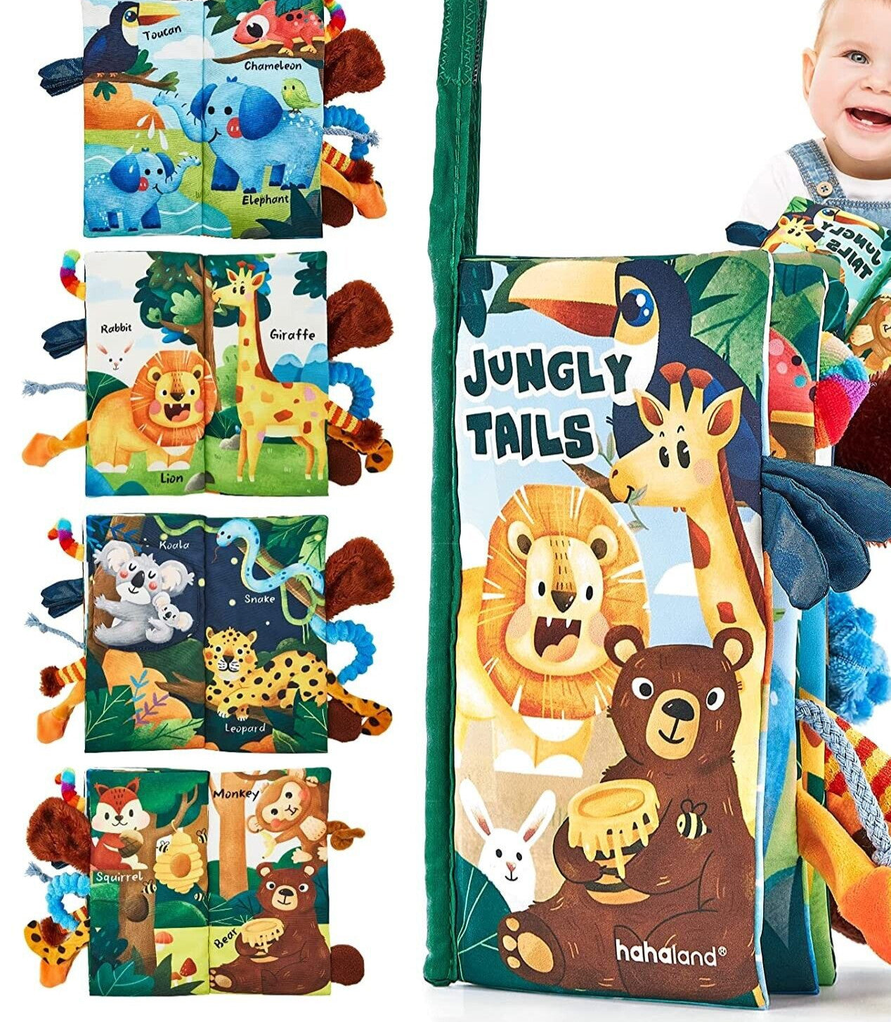 Jungle Tails 10 textures of 3D tails in different shapes Baby Book 0-6 Mths NEW
