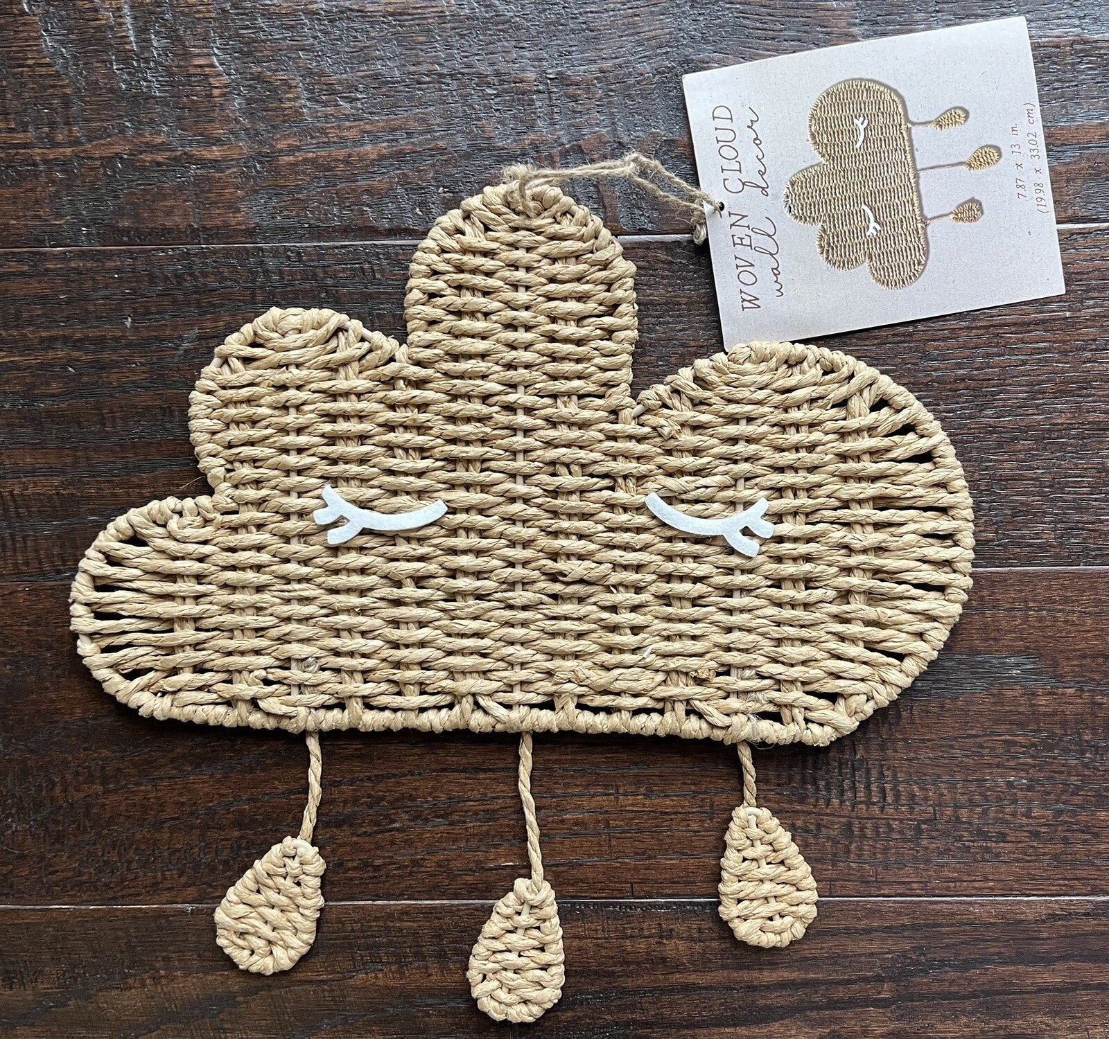 Woven Cloud w Rain Drops Decoration Wall Decor Hobby Lobby 8" x 13" Jute