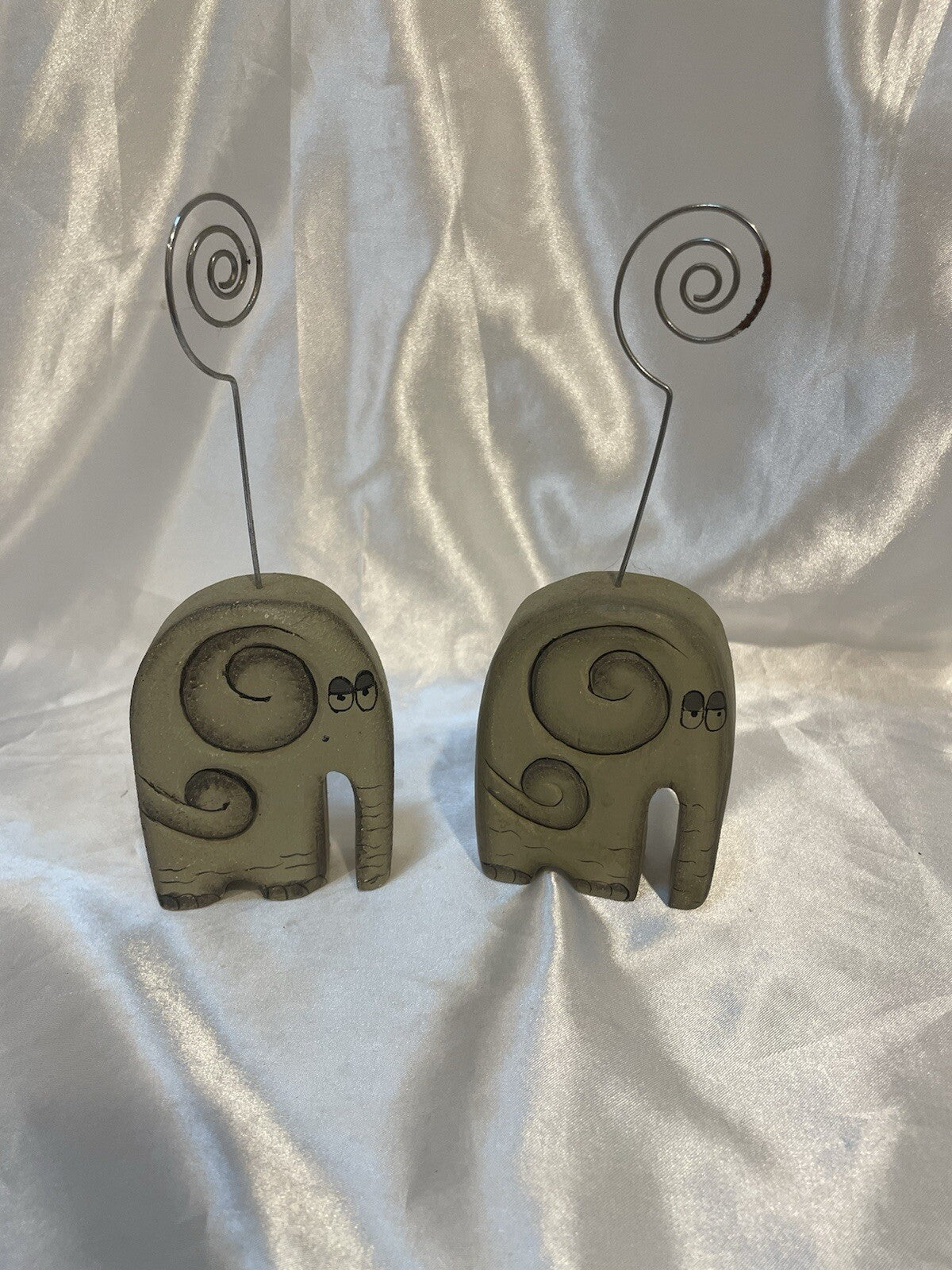 Pier 1 Adorable Animals photo holders elephant wooden Set Of Two Hand Painted