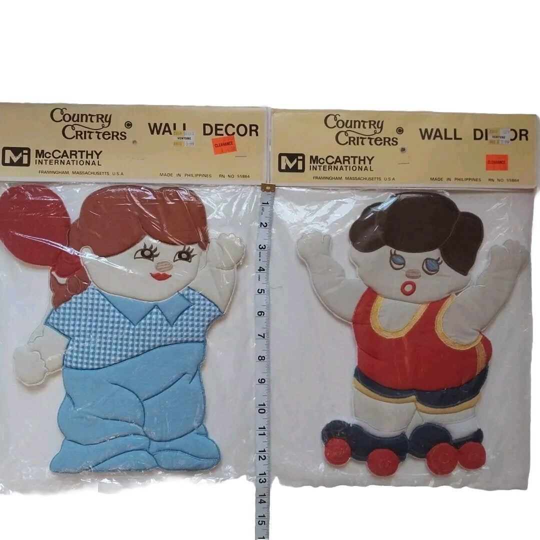 2 VTG Country Critters Wall Decor McCarthy Intl. Cotton Children USA 12.5' New