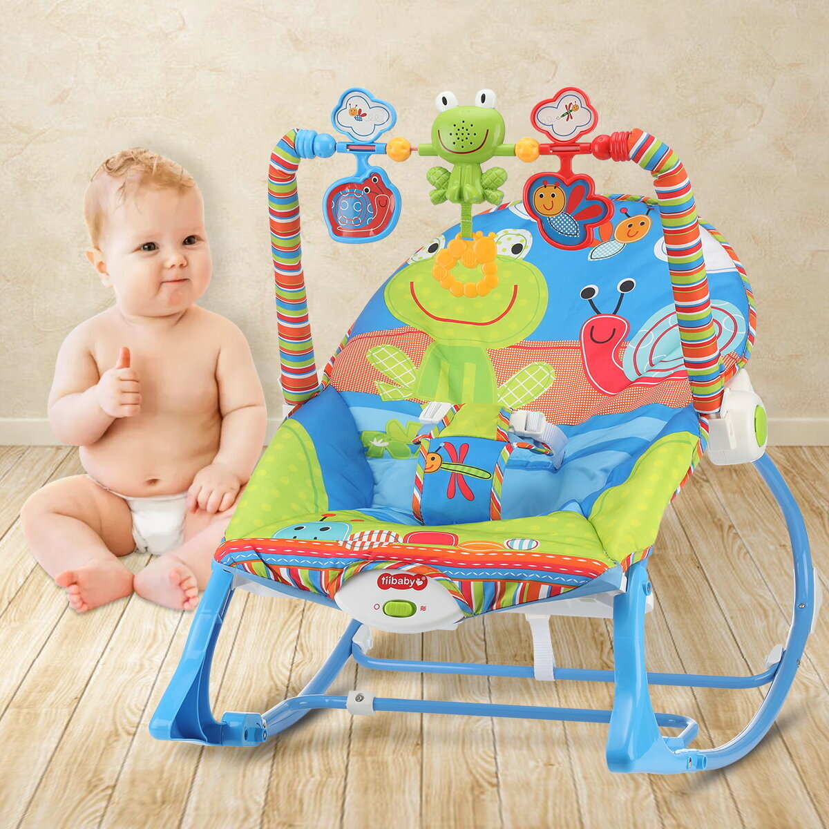 Vibrations, & Blue to Infant Home for Rocker Seat Baby Bouncer Toddler with