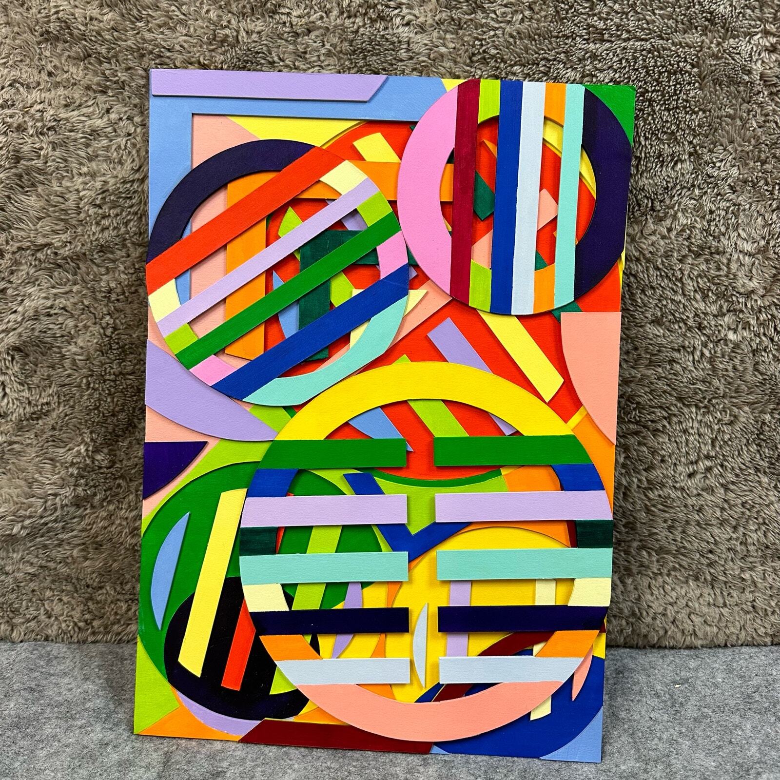  Rainbow Geometric Layered 3D Original Wood Collage Gallery Wall Decor Art 10x14