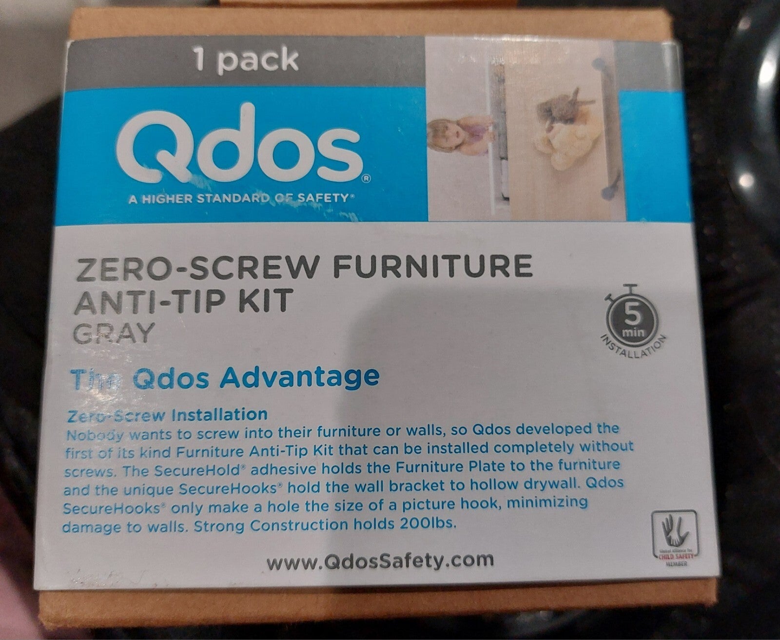 QDOS Zero-Screw Furniture Anti-Tip Kit SecureHooks Holds up to 200 lbs. GRAY