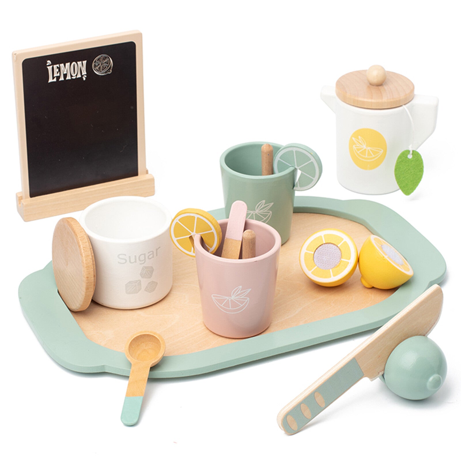 Kids Wooden Toys  Cake Ice Cream Tea Time Kitchen Playset Toddler Pretend Play