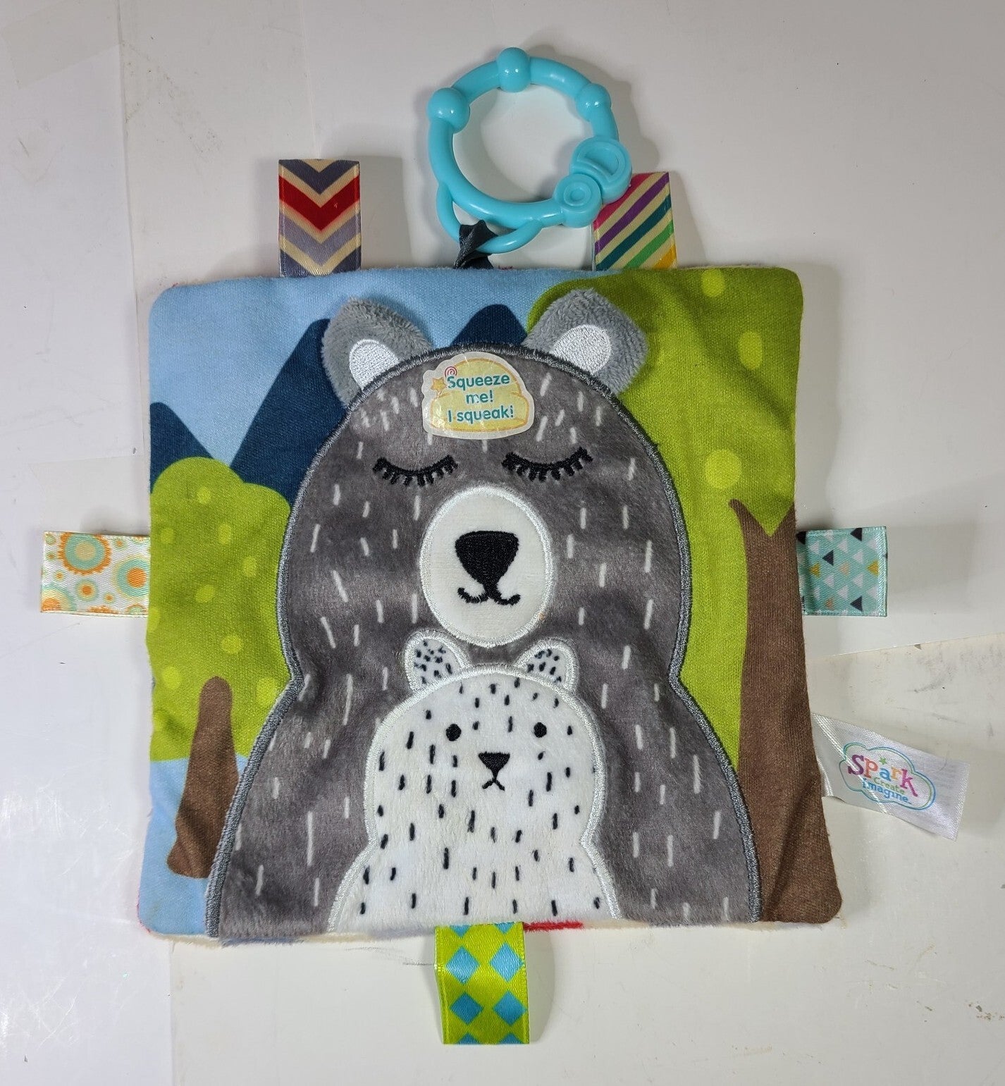 Taggie Book Bear, Spark Create Imagine, Baby Toy Crinkle Squeaker Tag 6.25 Inch