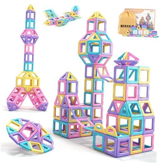  Toddler Girl Toys, Magnetic Tiles Basic Set, Birthday Gifts Ideas for 44pcs