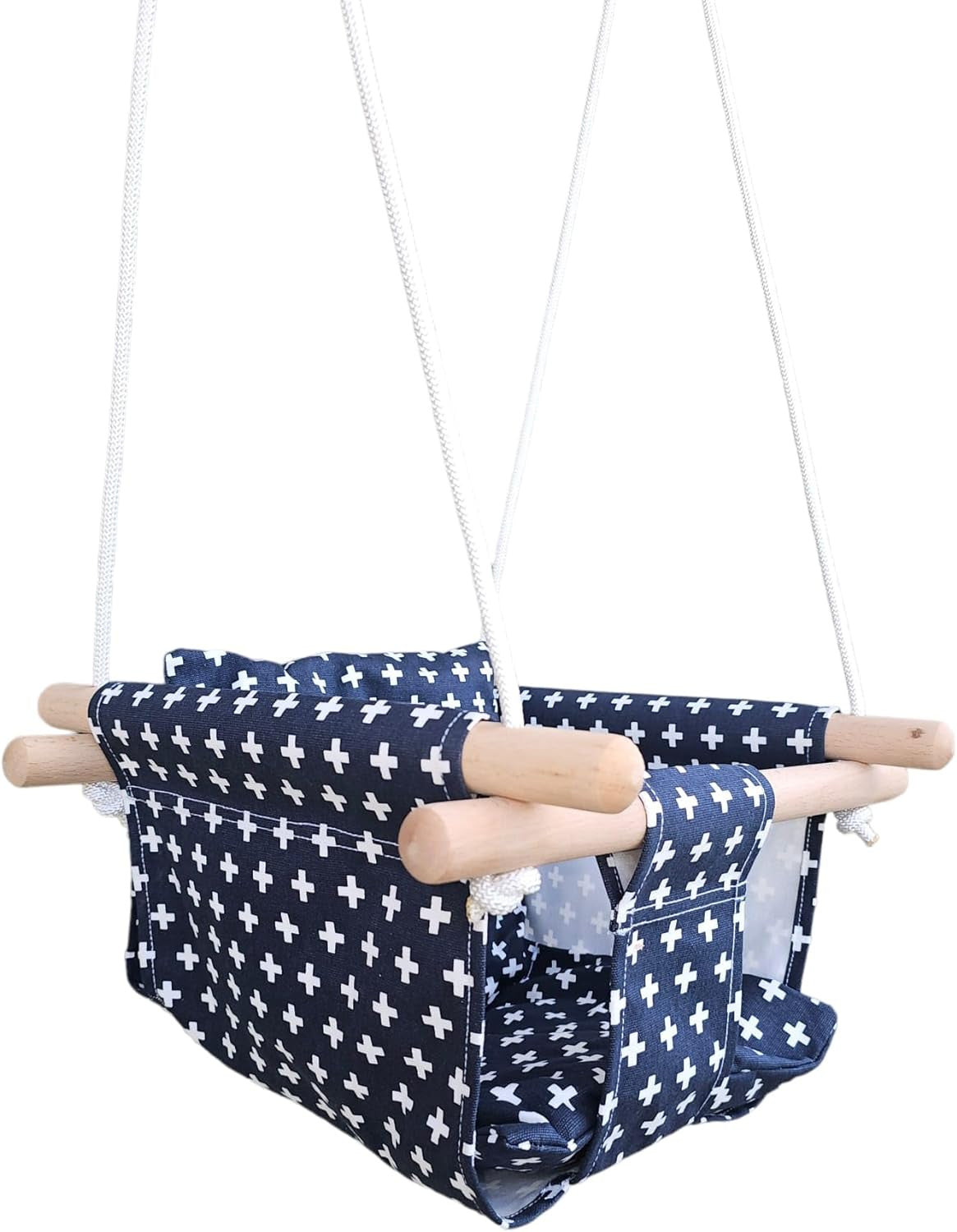 Baby Swing Seat Secure Canvas and Wooden Hanging Swing Chair, Infant, Toddler, K