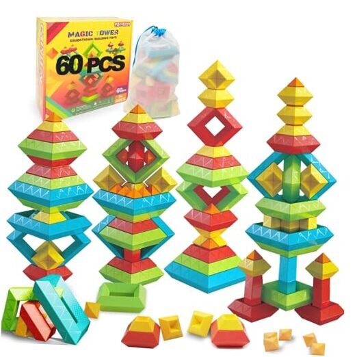 Montessori Toddler Toys for Ages 2-4, 60 PCS Stacking Building Toys 60PCS