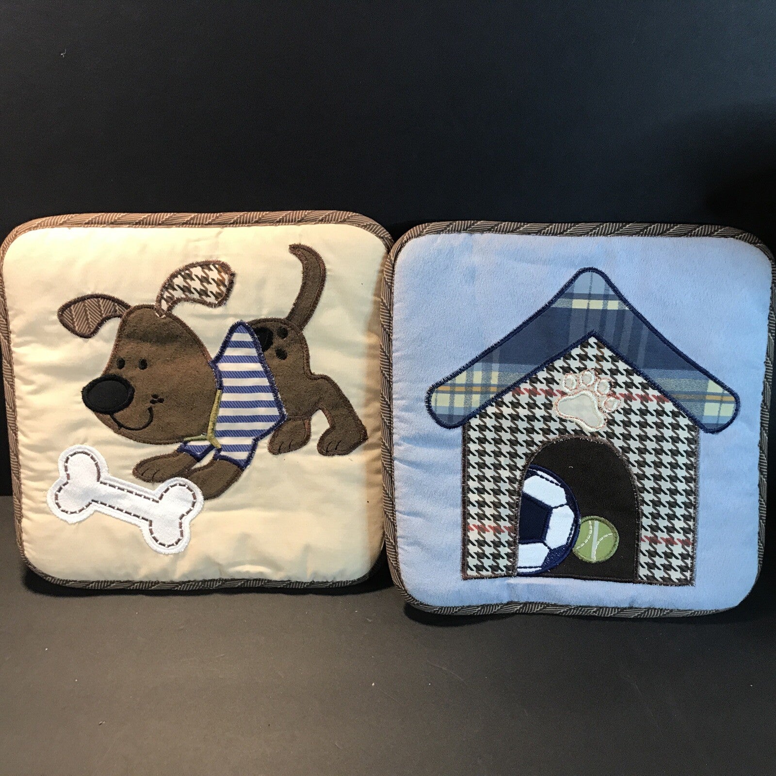 Lambs And Ivy Wall Decor Puppy And Dog House Set of two Nursery 9" Square Fabric