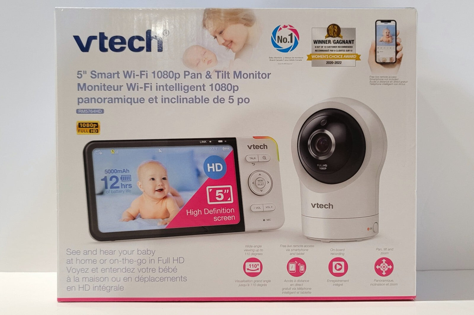 Vtech RM5764HD 1080P Wide Live View Camera Baby Monitor Temp Sensor 2-Way Audio