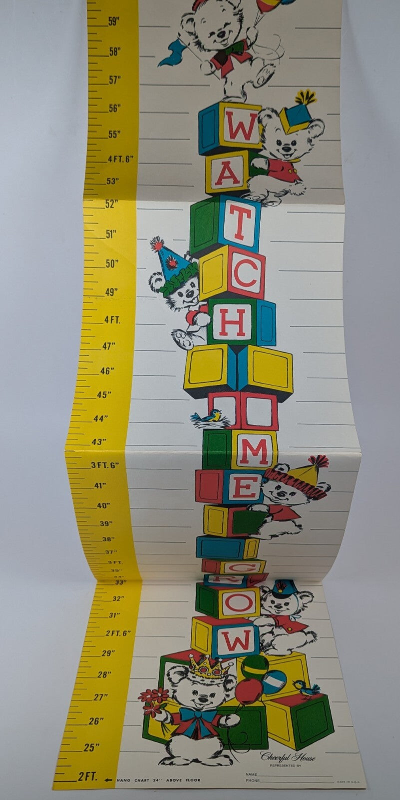 1950s Child Growth Chart Paper Watch Me Grow Bears and Blocks Cheerful House