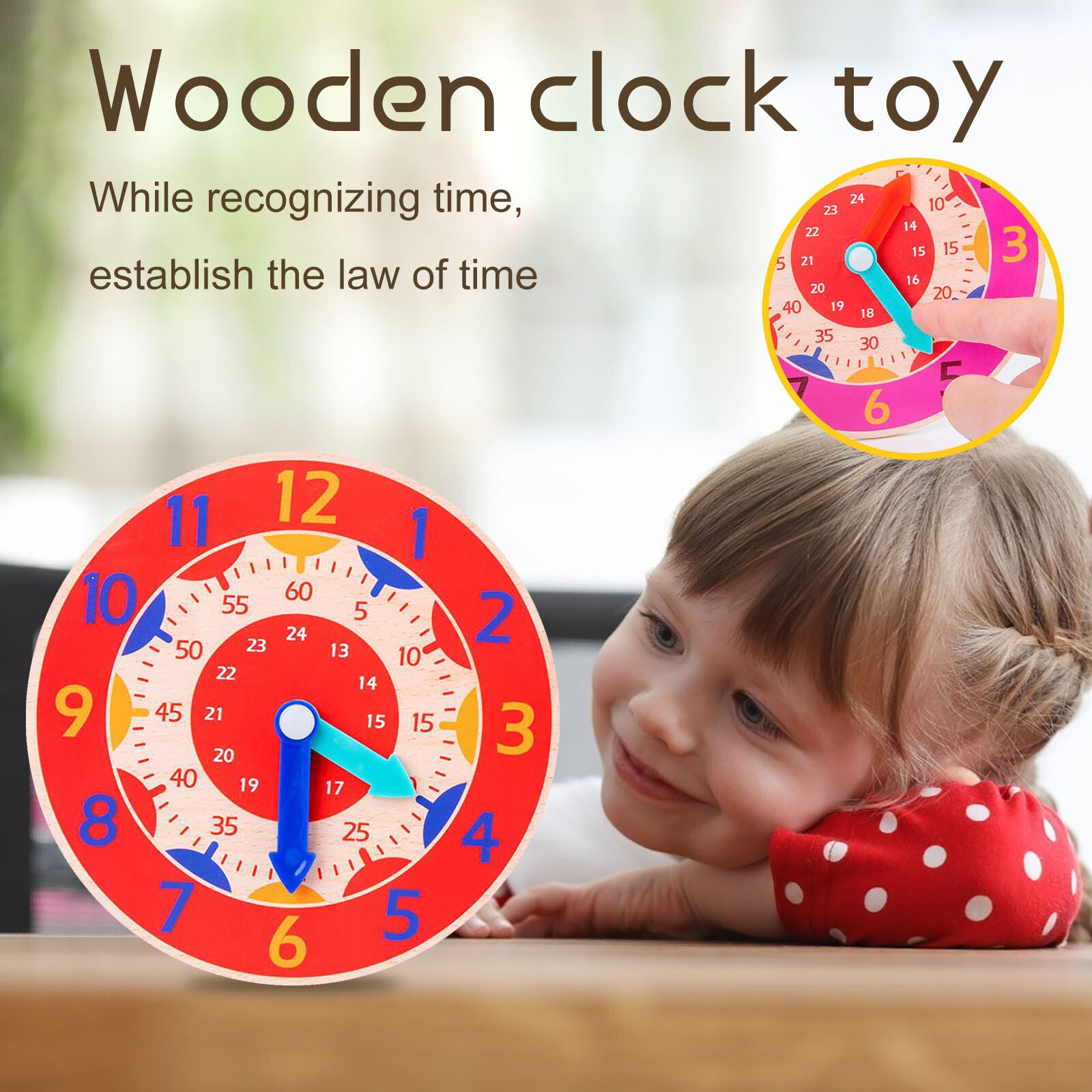 Montessori Wooden Clock For Children, Toys With Hours, Minutes And Seconds,