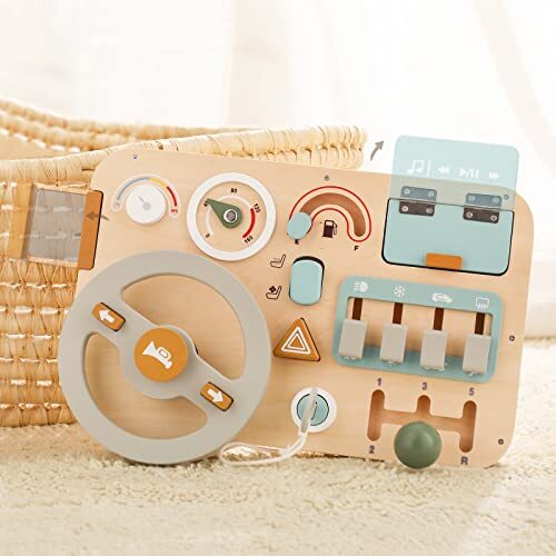 Wooden Busy Board Montessori Toys Steering Wheel for Simulated Driving