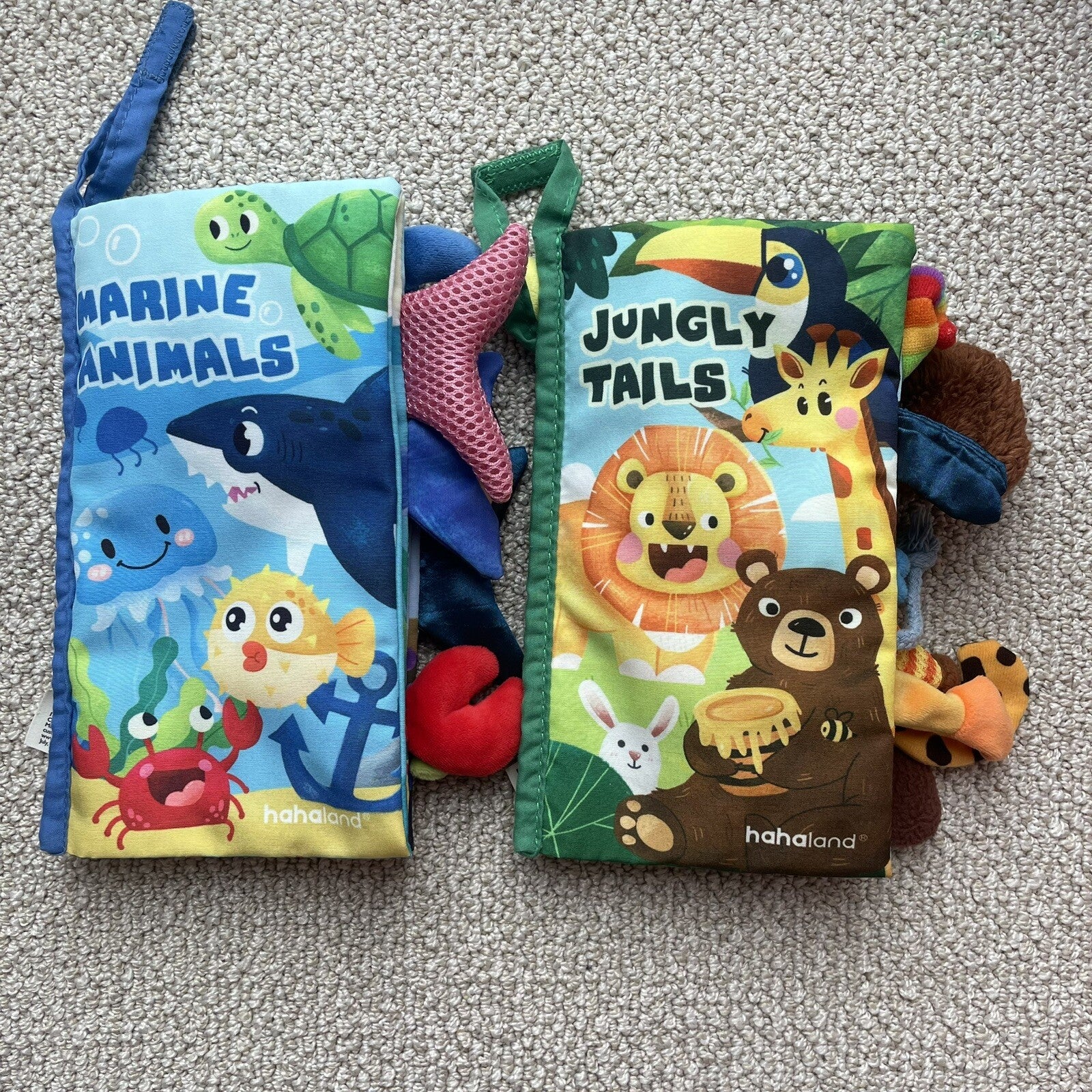 2 x Hahaland Baby First Cloth Books Touch Feel Tummy Time Marine & Jungle 0M+