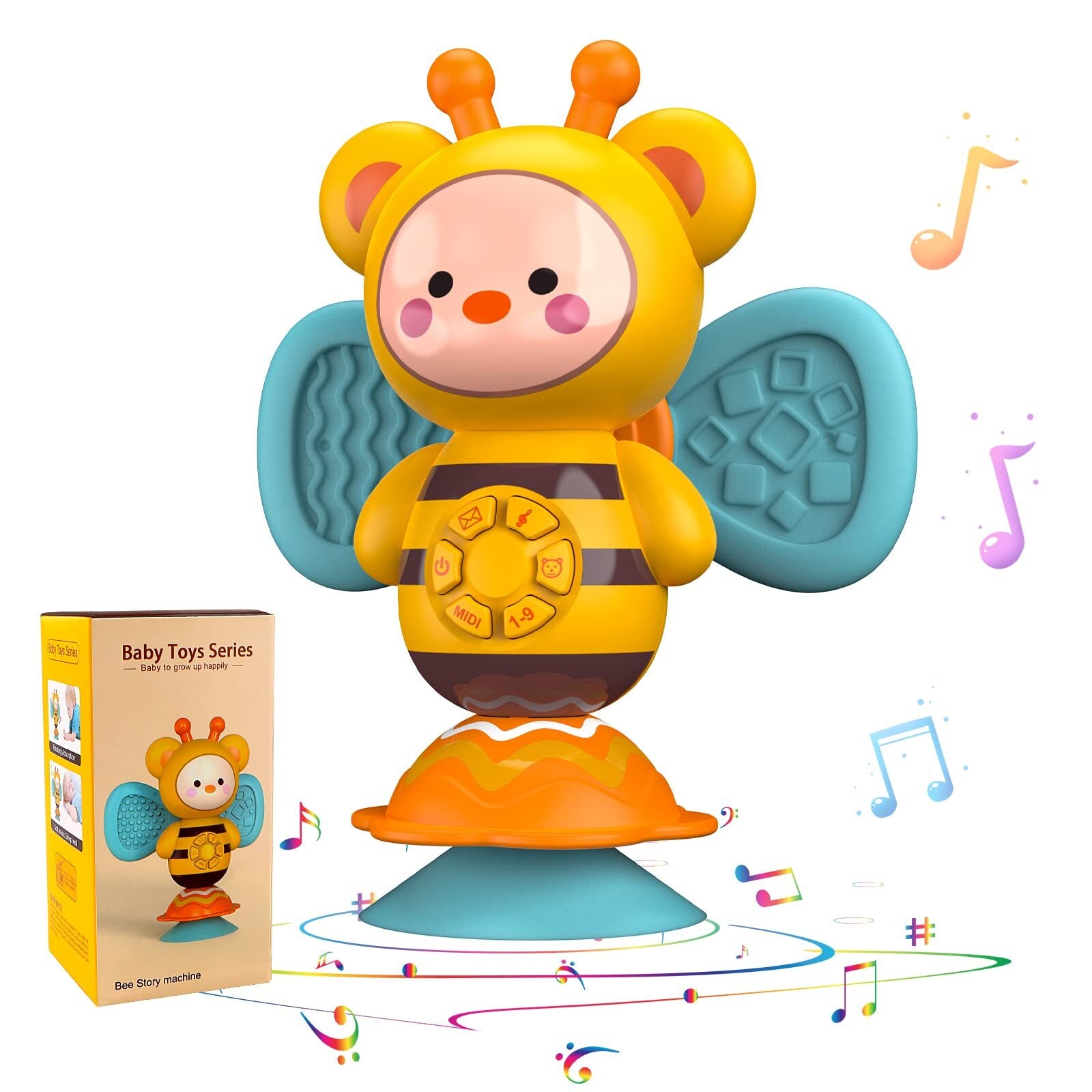Suction Cup High Chair Toy, Baby Musical Toy Yellow Bee Toy with Music and LE...