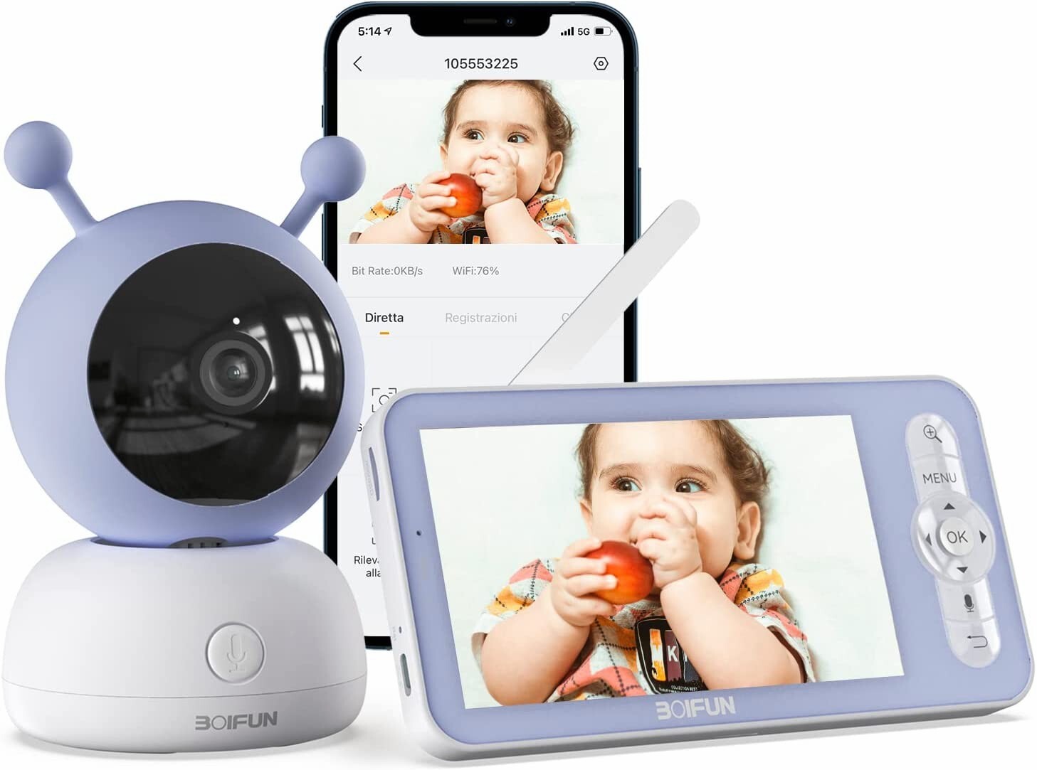 Boifun Smart Home WiFi Video Baby Monitor ,Motion&Cry Detection,2-Way Audio