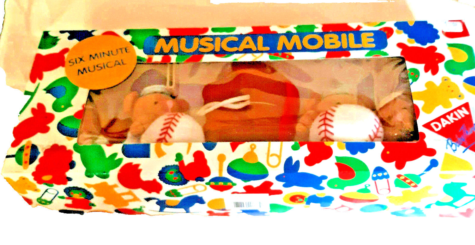 Vintage DAKIN Musical Crib Mobile w/ BASEBALL Teddy Bears "Twinkle Twinkle"  NIB