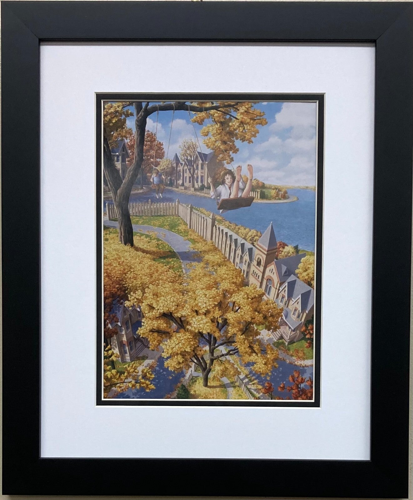 Rob Gonsalves " On the Upswing " Newly Custom Framed Art Print Magic Realism