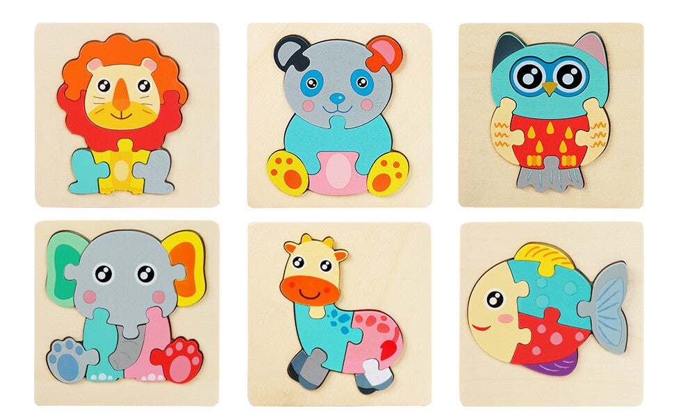 Baby Wooden Puzzle Toy Kids Toddler Learning Jigsaw Animal Toy Brain Games