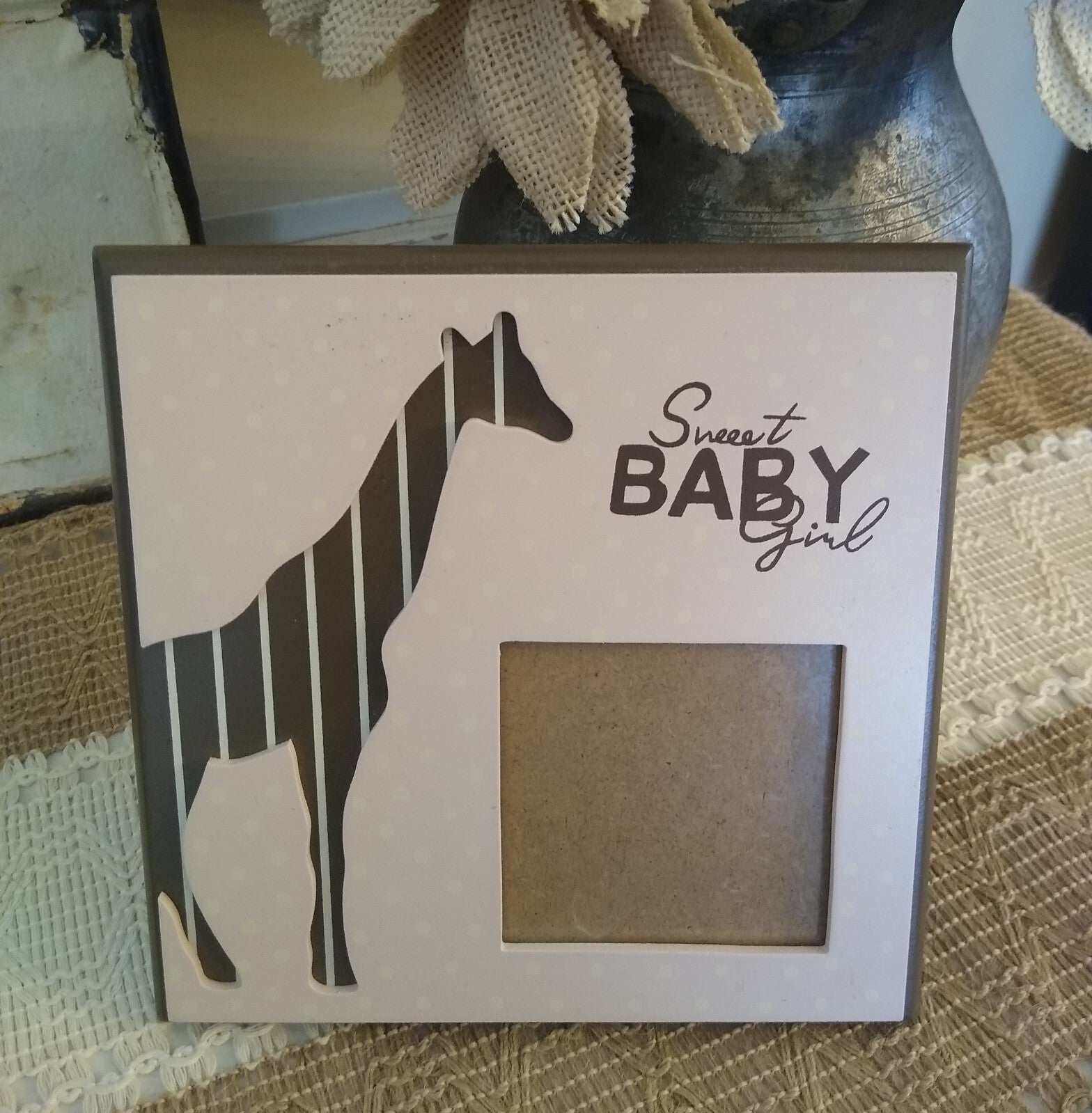 Giraffe Photo Frame, Sweet Baby Girl, Brown Pink Picture Striped Polka Dot 6 x 6
